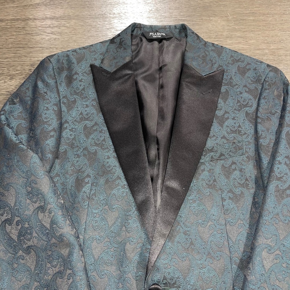Jos. A. Bank Mens 42 Regular Teal Paisley Jacquard Slim Fit Blazer Suit Jacket
